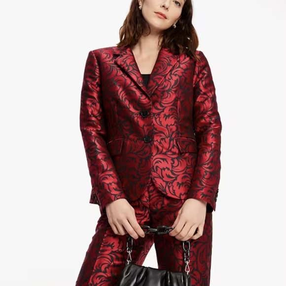 Kate Spad Flourish Swirl Brocade Blazer Black/Ripe Apple Size 4 - Picture 3 of 14